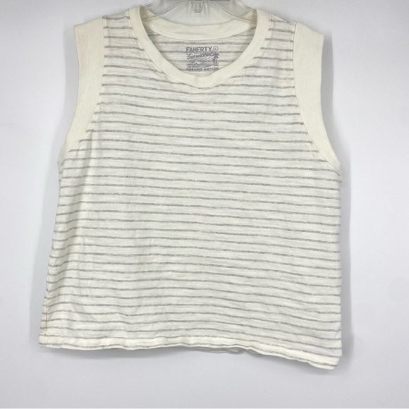 Faherty Tops - Faherty Sunwashed Slub Muscle Tank Top White Stripe Organic Cotton